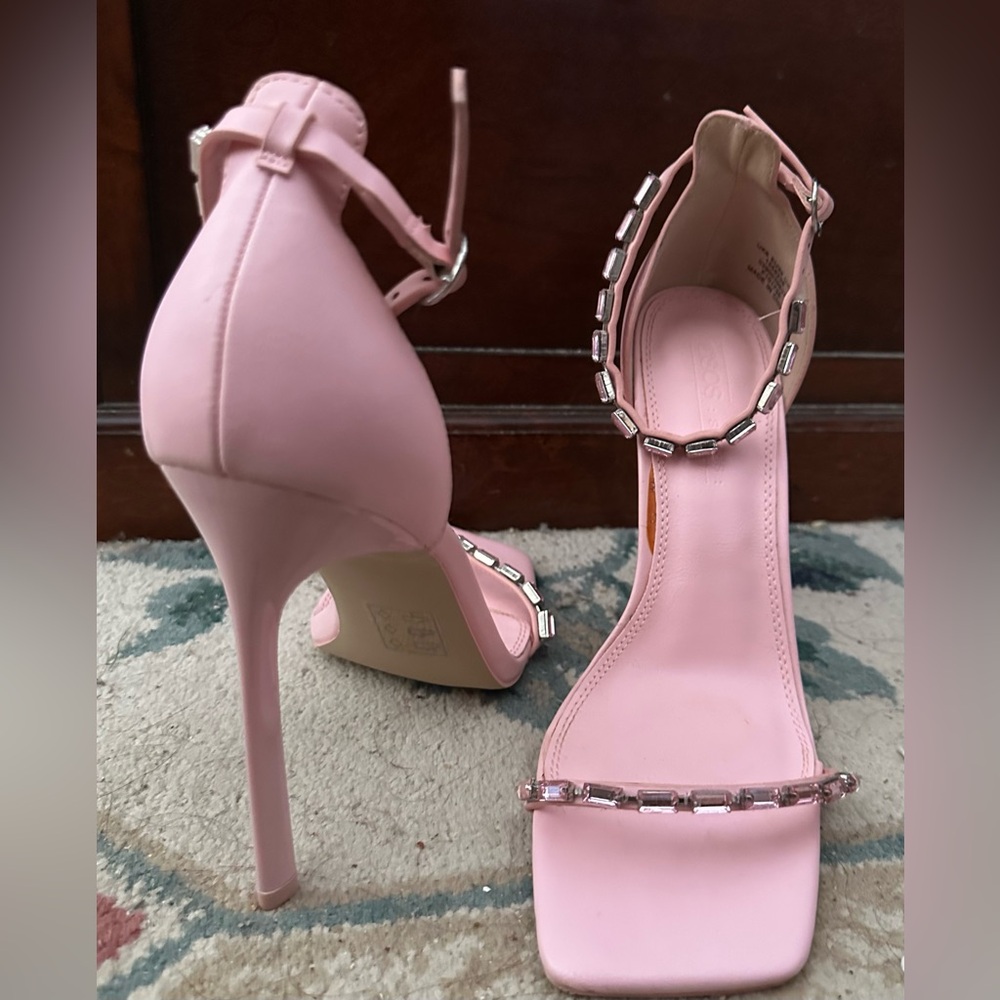 ASOS Pink Strappy Heels with Gem Accents